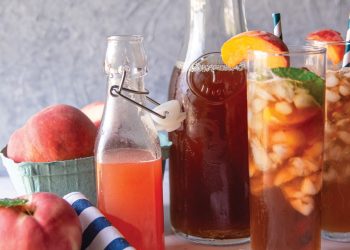 Peach tea and whole peaches