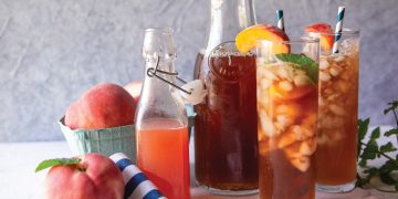 Peach tea and whole peaches