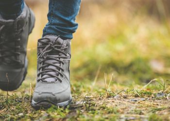 Closeup of hiking boots