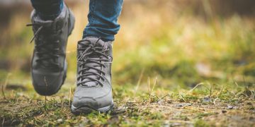 Closeup of hiking boots