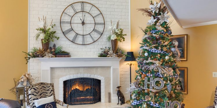 Living room decorated for Christmas