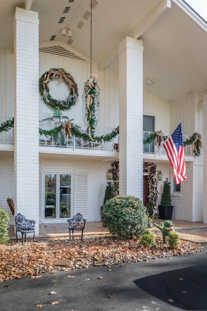 Front of home decorated for Christmas