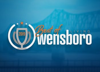 Best of Owensboro Living 2019 Logo with Blue Bridge in Background