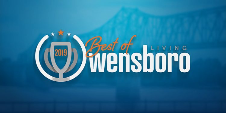 Best of Owensboro Living 2019 Logo with Blue Bridge in Background