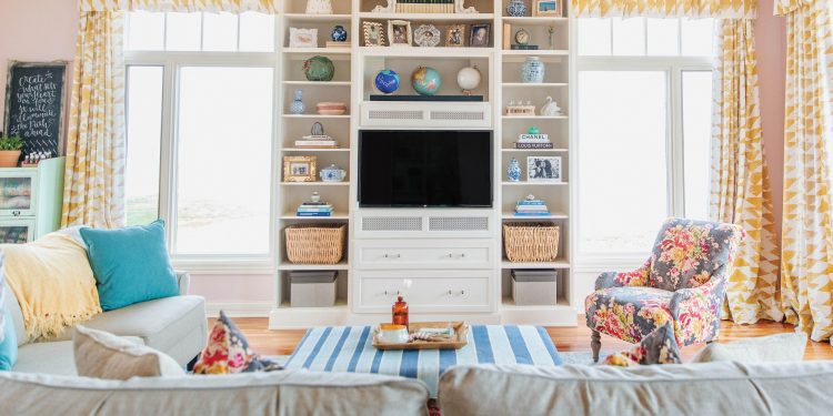 Colorful living room of featured home on Pantle Point in Owensboro