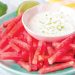 Watermelon fries with coconut lime dip