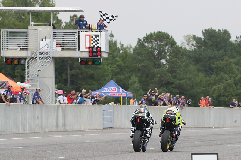 Motorcycle racerHayden Gillim right on front of JD Beach at Barber Motorsports Park