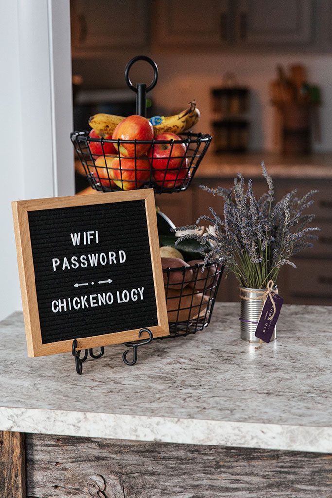 The wifi password sits on display for guests to use while at the farm.