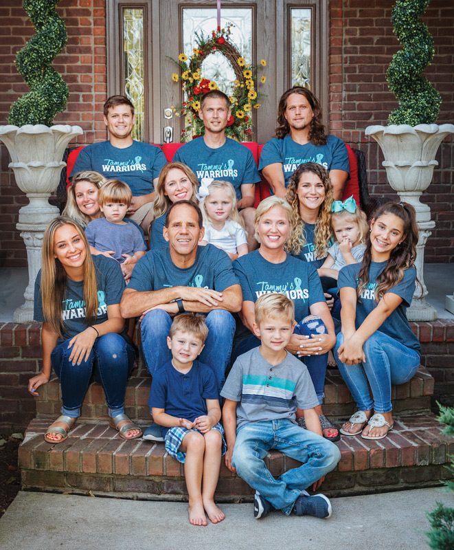 Tammy Thompson's family wearing "Tammy's Warriors" tshirts